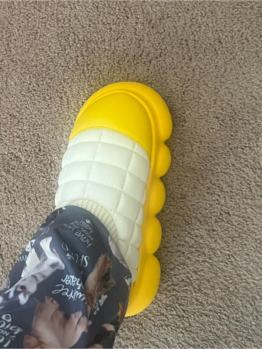 Ladies Quilted White & Yellow Slip-On Cozy Slippers - Brand